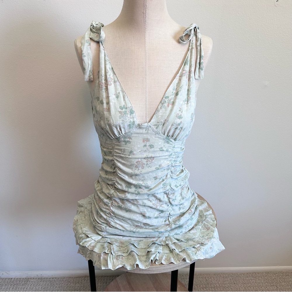 Sky To Moon Floral Ruffled Gathered Mini Dress Size Small